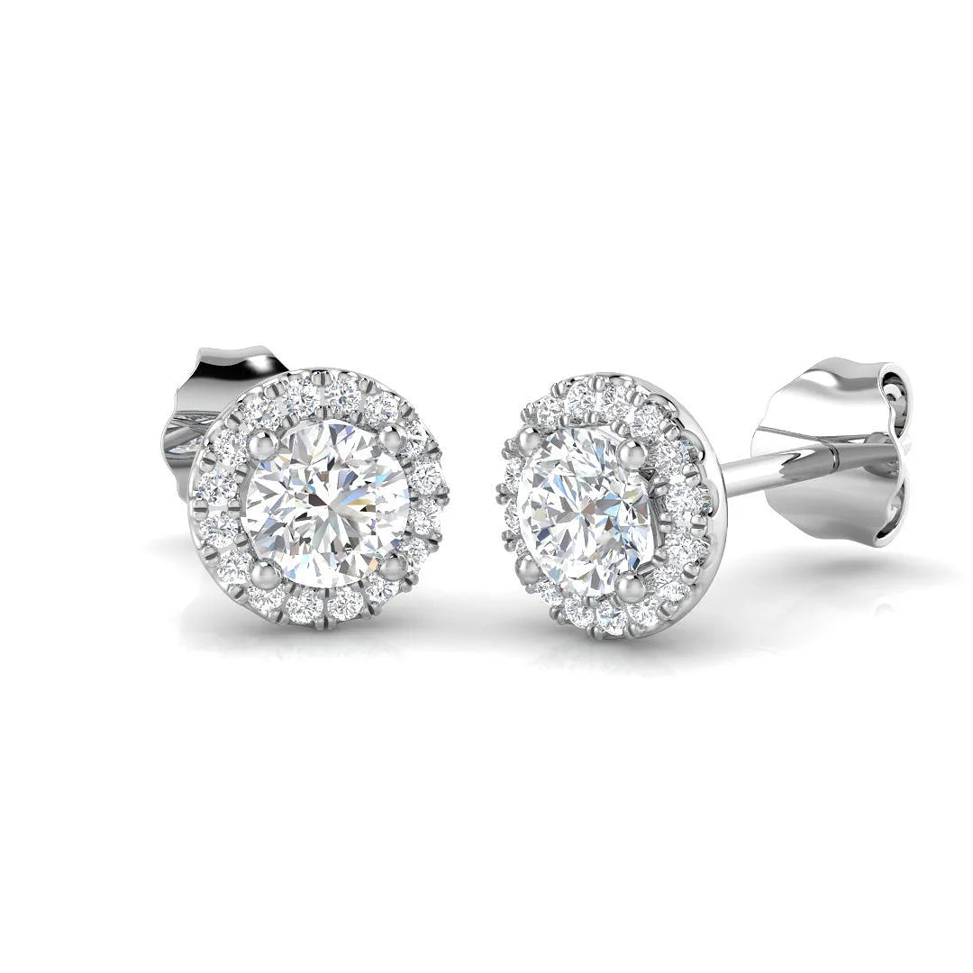 Stud Earrings with Round Diamond Halo Cluster - DE/VVS in 10K/14K gold and platinum with certified lab-grown or natural diamonds
