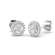 Stud Earrings with Round Diamond Halo Cluster - DE/VVS in 10K/14K gold and platinum with certified lab-grown or natural diamonds