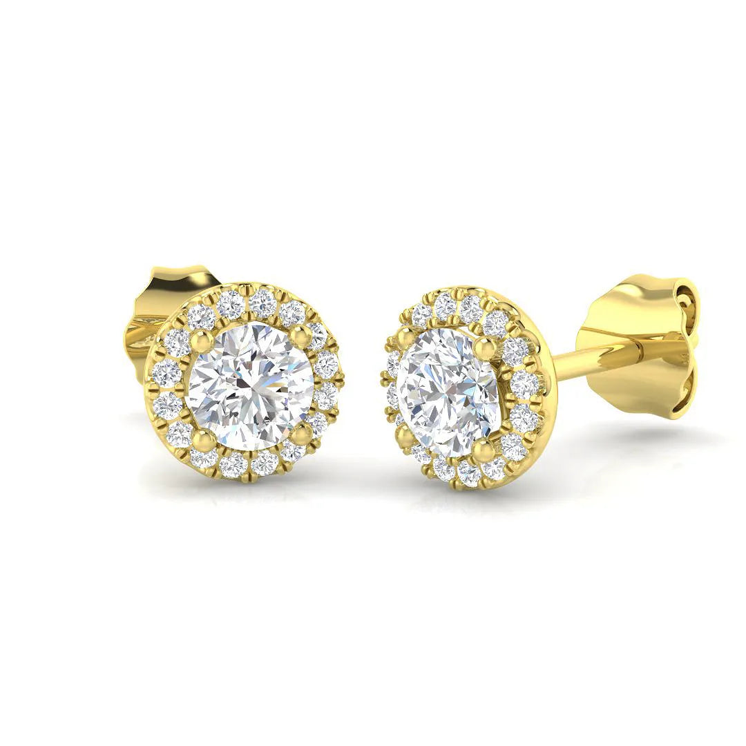 Stud Earrings with Round Diamond Halo Cluster - DE/VVS in 10K/14K gold and platinum with certified lab-grown or natural diamonds