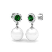Emerald Pearl Drop Earrings in 10K/14K gold and platinum with certified lab-grown or natural diamonds