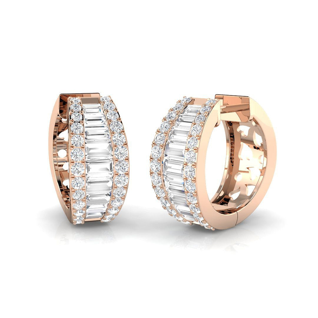 Hoop Earrings with Triple Row Mixed Diamonds - 1.5ct to 2.5ct in 10K/14K gold and platinum with certified lab-grown or natural diamonds