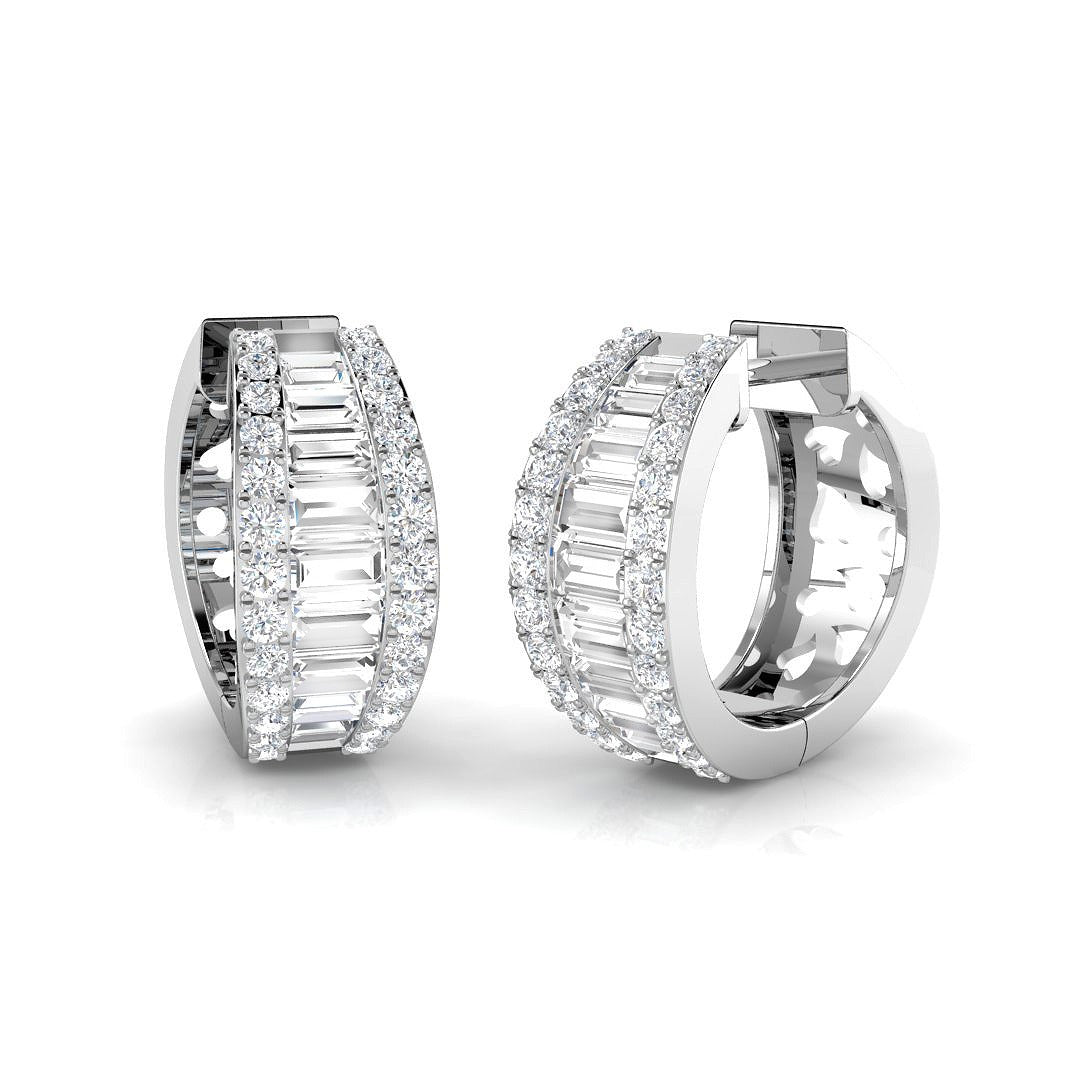 Hoop Earrings with Triple Row Mixed Diamonds - 1.5ct to 2.5ct in 10K/14K gold and platinum with certified lab-grown or natural diamonds