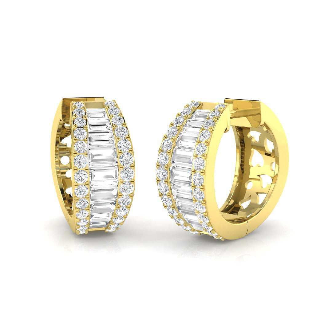 Hoop Earrings with Triple Row Mixed Diamonds - 1.5ct to 2.5ct in 10K/14K gold and platinum with certified lab-grown or natural diamonds