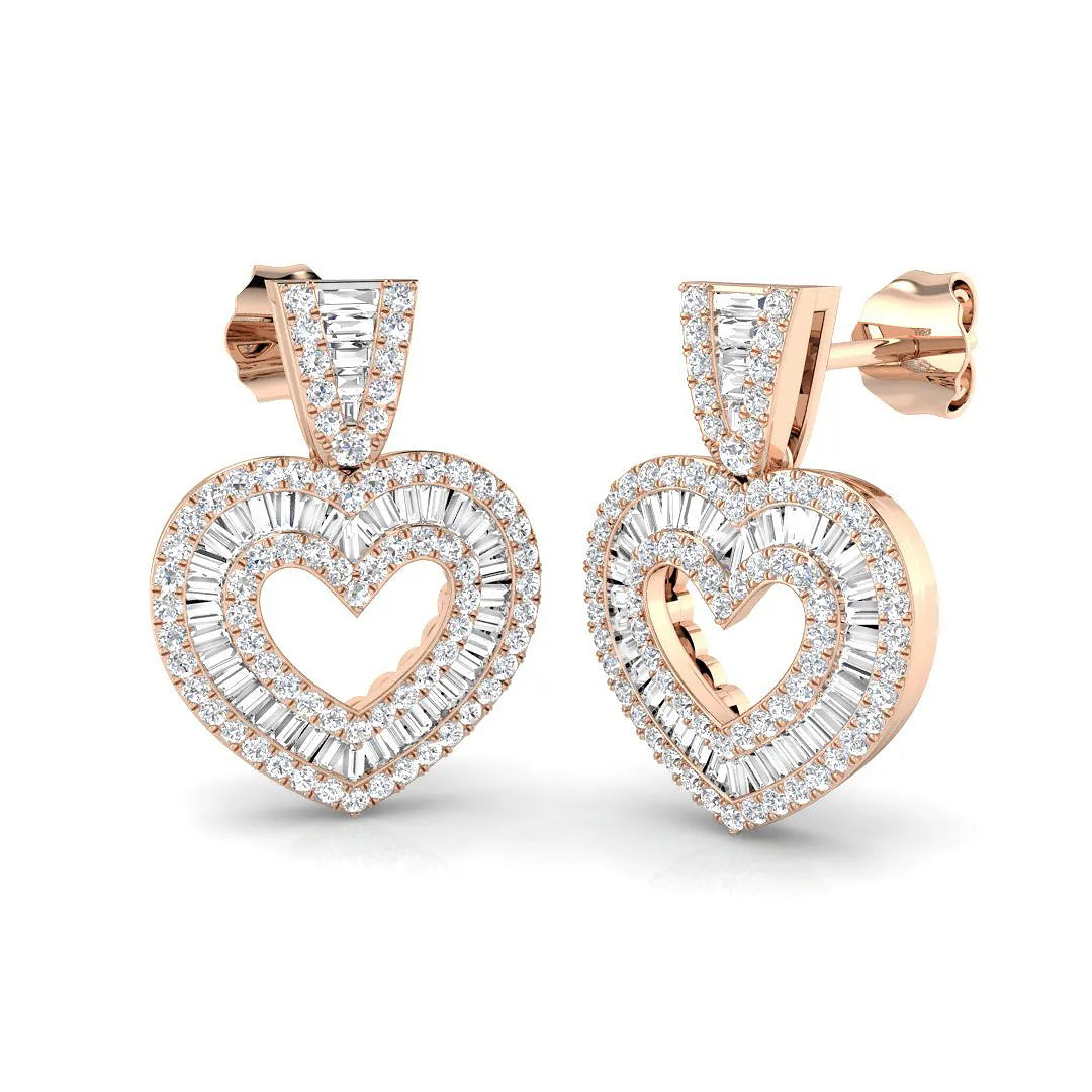 Round & Baguette Cut Diamond Halo Earring In Hallmarked in 10K/14K gold and platinum with certified lab-grown or natural diamonds