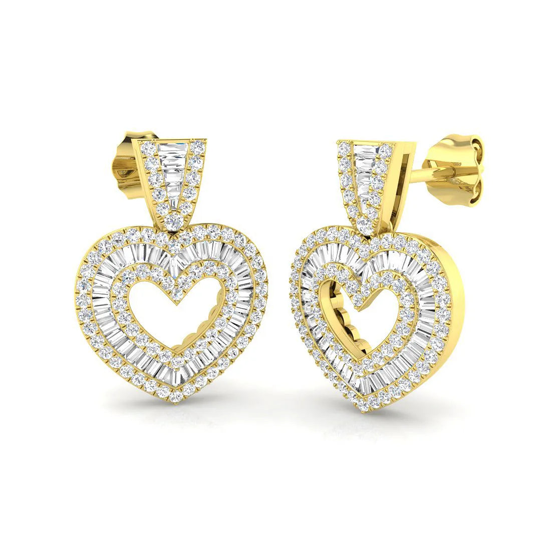 Round & Baguette Cut Diamond Halo Earring In Hallmarked in 10K/14K gold and platinum with certified lab-grown or natural diamonds
