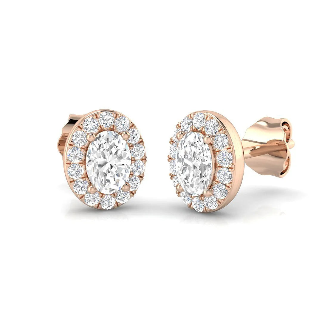 Stud Earrings with Lab Grown Oval Cut and Halo - 3.00ct in 10K/14K gold and platinum with certified lab-grown or natural diamonds
