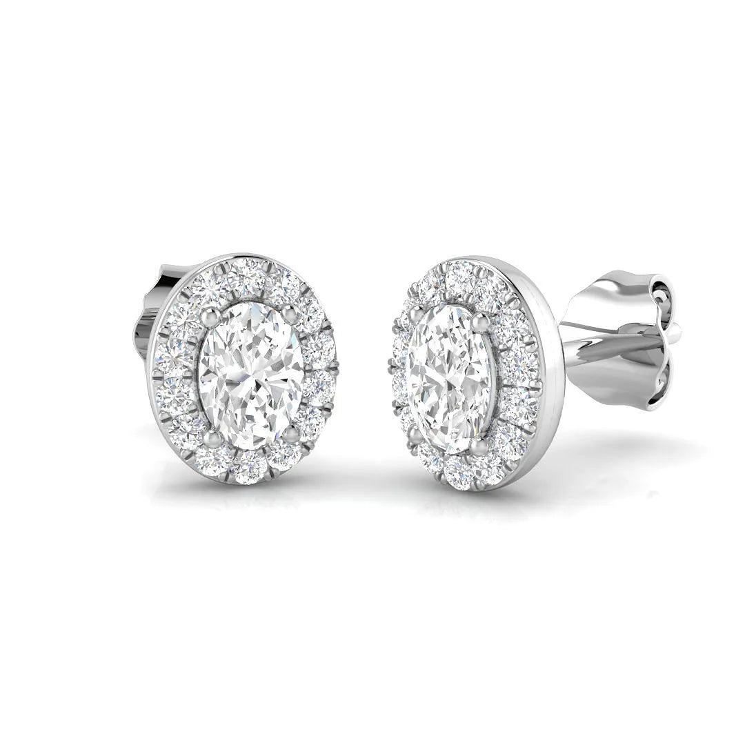 Stud Earrings with Lab Grown Oval Cut and Halo - 3.00ct in 10K/14K gold and platinum with certified lab-grown or natural diamonds