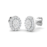 Stud Earrings with Lab Grown Oval Cut and Halo - 3.00ct in 10K/14K gold and platinum with certified lab-grown or natural diamonds