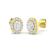 Stud Earrings with Lab Grown Oval Cut and Halo - 3.00ct in 10K/14K gold and platinum with certified lab-grown or natural diamonds
