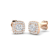 Stud Earrings with Cushion Cut Diamond and Halo - 0.50ct in 10K/14K gold and platinum with certified lab-grown or natural diamonds