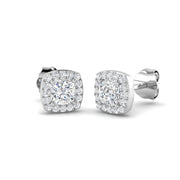 Stud Earrings with Cushion Cut Diamond and Halo - 0.50ct in 10K/14K gold and platinum with certified lab-grown or natural diamonds