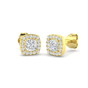 Stud Earrings with Cushion Cut Diamond and Halo - 0.50ct in 10K/14K gold and platinum with certified lab-grown or natural diamonds
