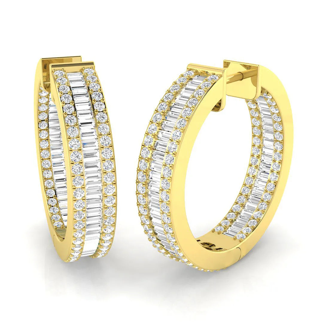 Hoop Earrings - 2.5ct To 3.5ct Baguette And Round Diamond in 10K/14K gold and platinum with certified lab-grown or natural diamonds