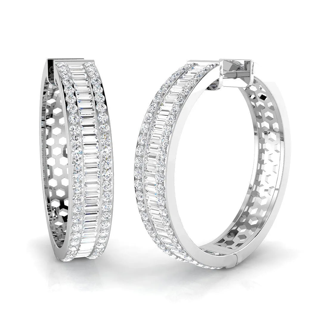 Hoop Earrings - 2.50ct Baguette And Round Diamond in 10K/14K gold and platinum with certified lab-grown or natural diamonds