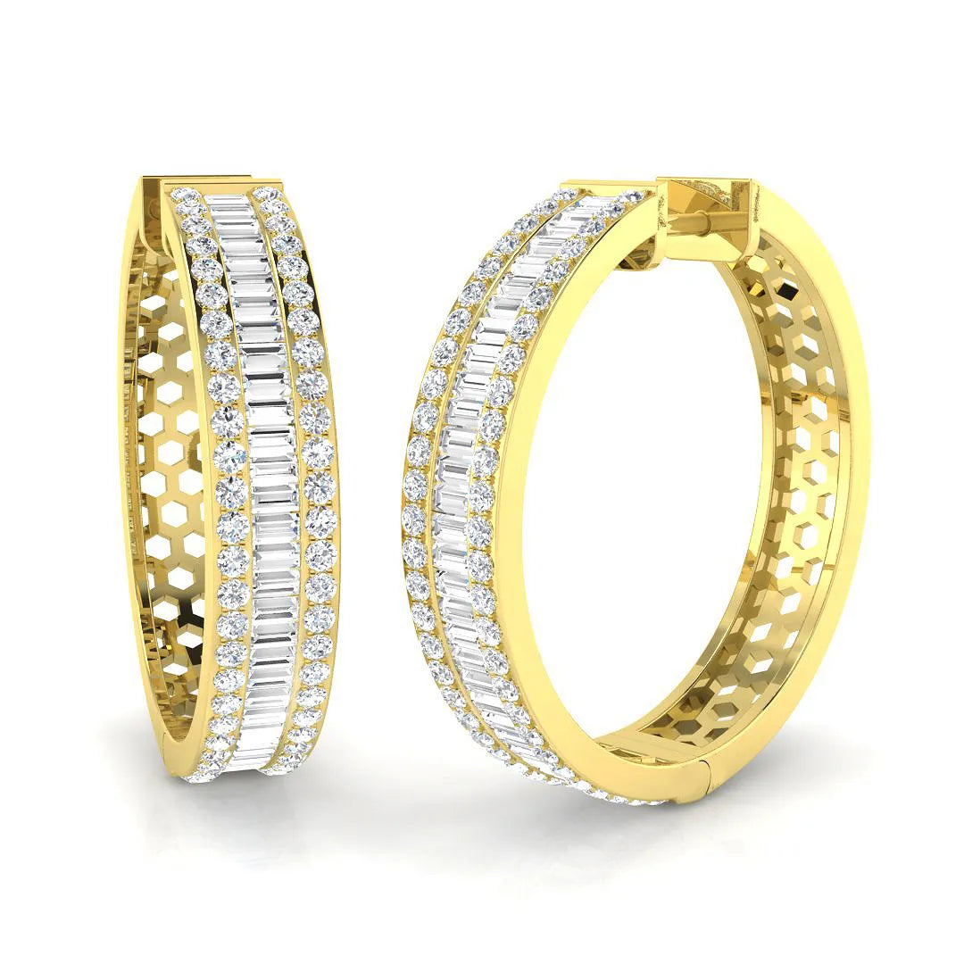 Hoop Earrings - 2.50ct Baguette And Round Diamond in 10K/14K gold and platinum with certified lab-grown or natural diamonds