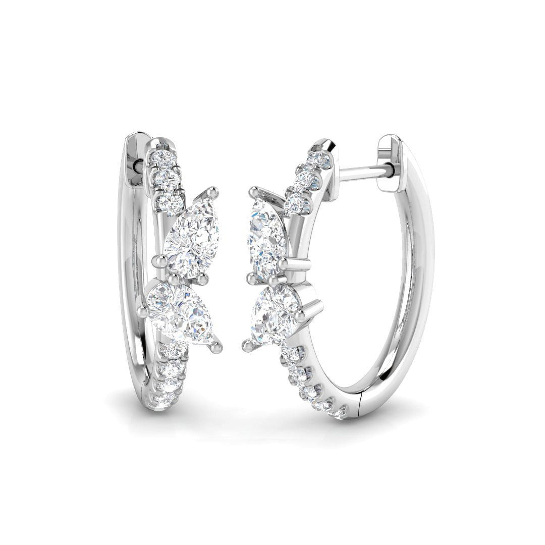 Round & Pear Diamond Hoop Earrings 1 Ct in 10K/14K gold and platinum with certified lab-grown or natural diamonds