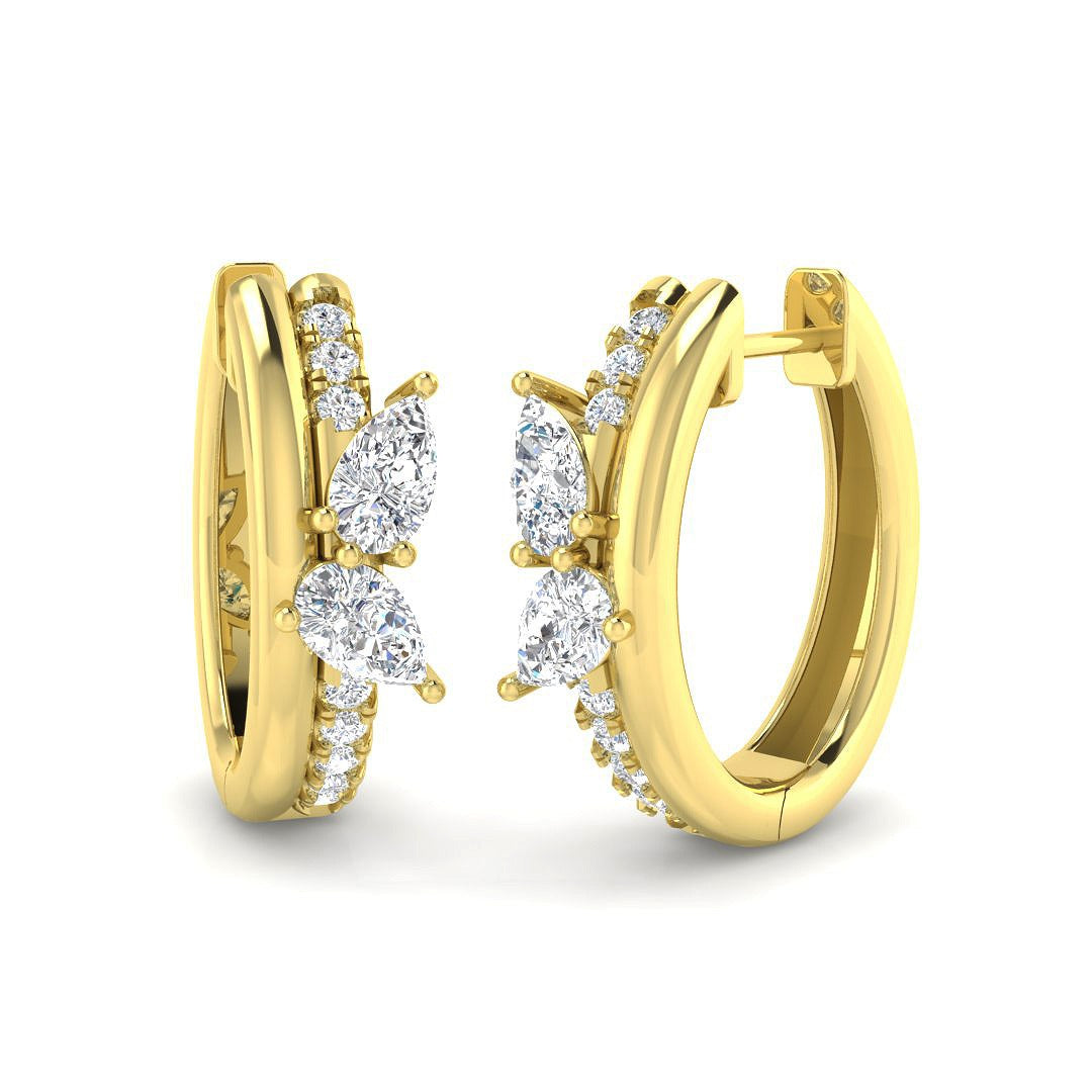1.0Ct Butterfly Hoop Diamond Earrings in in 10K/14K gold and platinum with certified lab-grown or natural diamonds