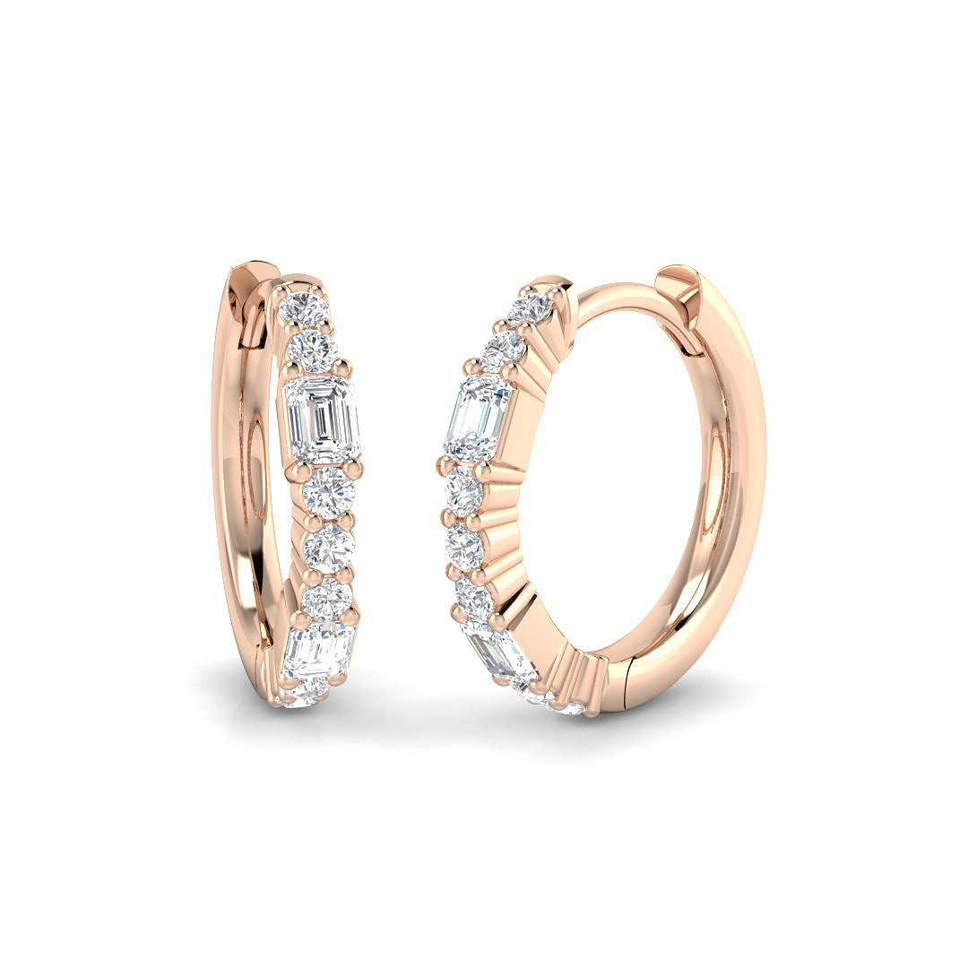 Luxy 0.5 Ct Round & Emerald Diamond Hoop Earrings in 10K/14K gold and platinum with certified lab-grown or natural diamonds