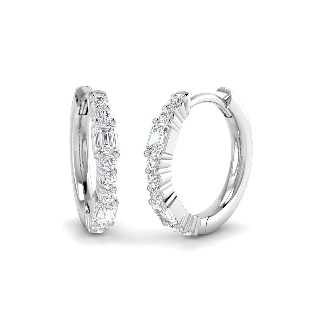 Luxy 0.5 Ct Round & Emerald Diamond Hoop Earrings in 10K/14K gold and platinum with certified lab-grown or natural diamonds