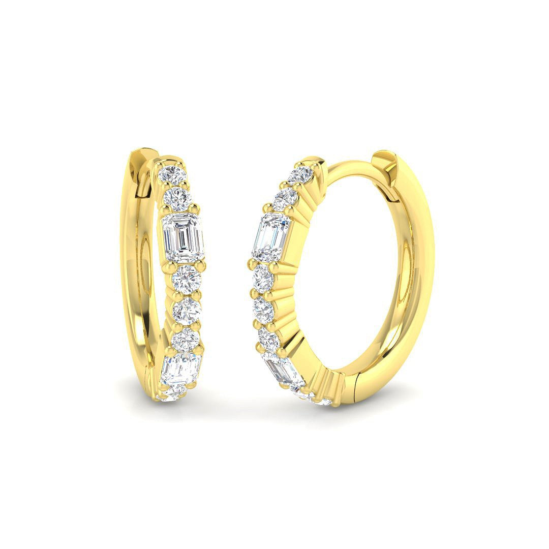 Luxy 0.5 Ct Round & Emerald Diamond Hoop Earrings in 10K/14K gold and platinum with certified lab-grown or natural diamonds