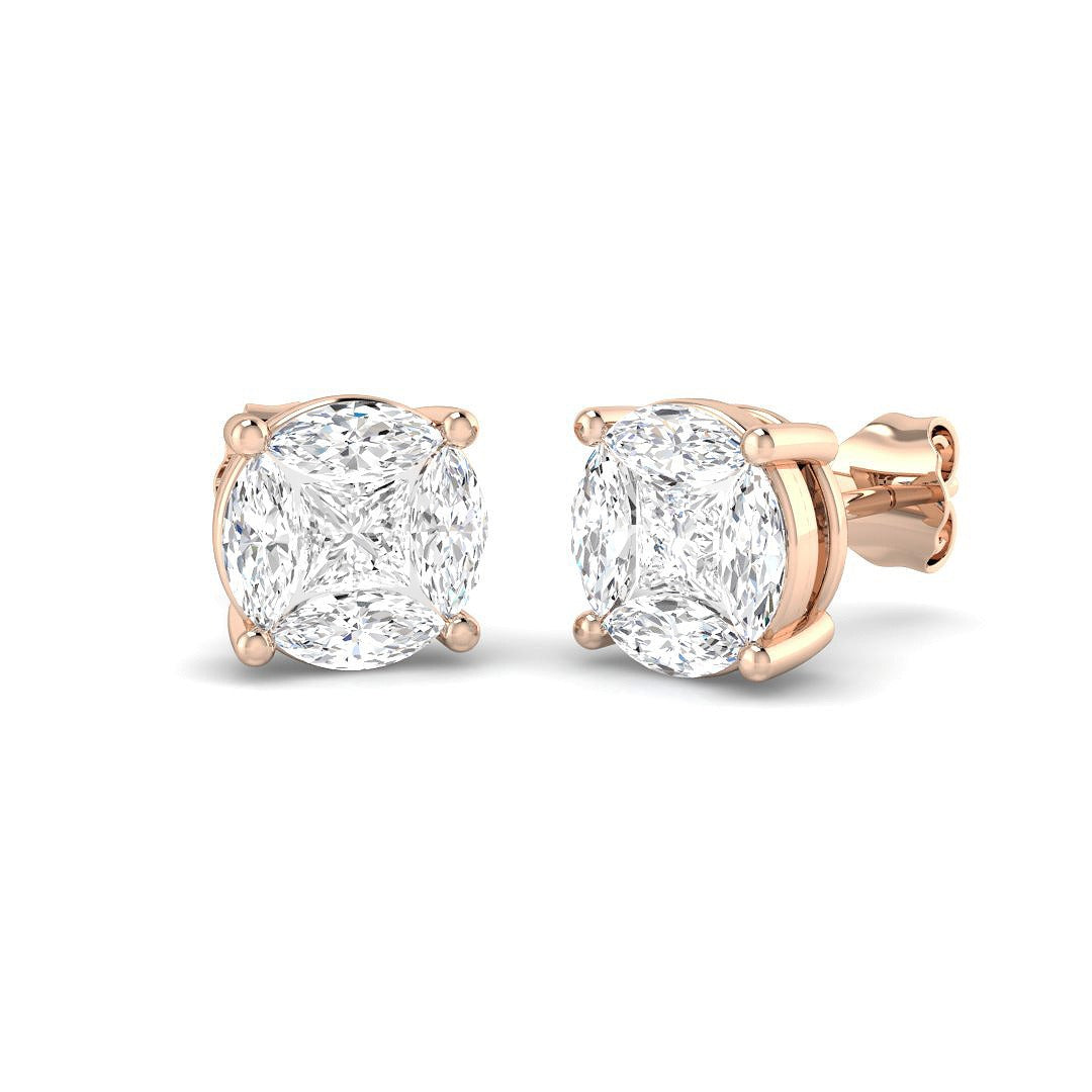 Princess & Marquise Diamond Stud Earrings in 10K/14K gold and platinum with certified lab-grown or natural diamonds