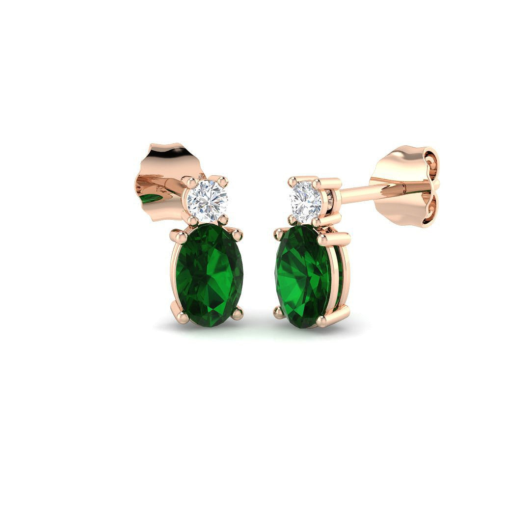 Oval Emerald Diamond Stud Earrings with Natural Diamonds - Push Back in 10K/14K gold and platinum with certified lab-grown or natural diamonds