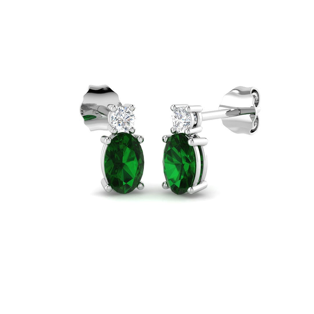 Oval Emerald Diamond Stud Earrings with Natural Diamonds - Push Back in 10K/14K gold and platinum with certified lab-grown or natural diamonds