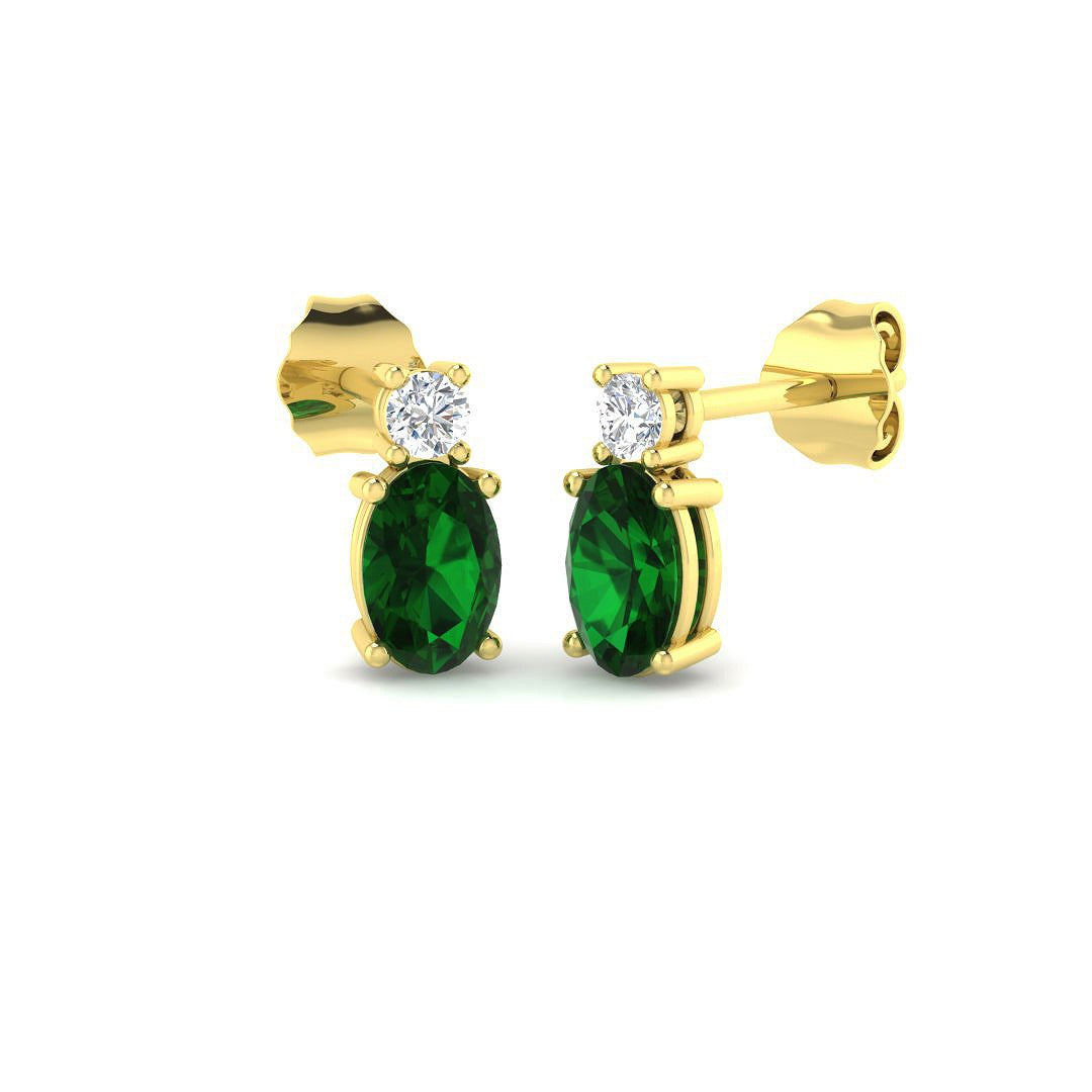 Oval Emerald Diamond Stud Earrings with Natural Diamonds - Push Back in 10K/14K gold and platinum with certified lab-grown or natural diamonds