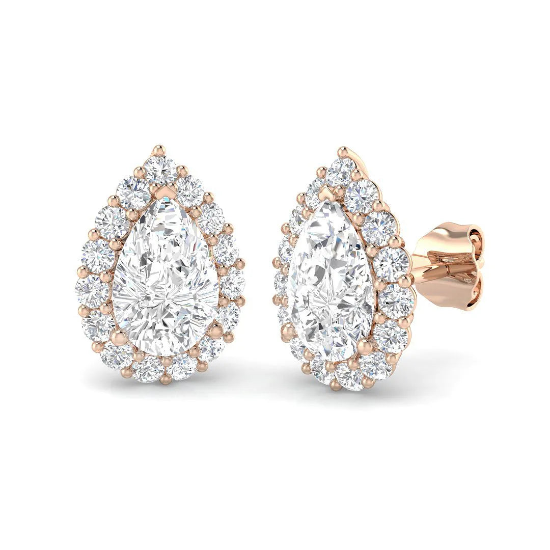 2.50 Carat Pear Cut Diamond Halo Earring In Hallmarked in 10K/14K gold and platinum with certified lab-grown or natural diamonds