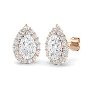 2.50 Carat Pear Cut Diamond Halo Earring In Hallmarked in 10K/14K gold and platinum with certified lab-grown or natural diamonds