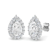 2.50 Carat Pear Cut Diamond Halo Earring In Hallmarked in 10K/14K gold and platinum with certified lab-grown or natural diamonds