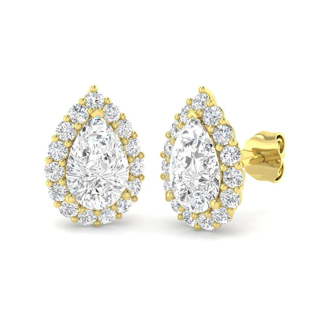 2.50 Carat Pear Cut Diamond Halo Earring In Hallmarked in 10K/14K gold and platinum with certified lab-grown or natural diamonds