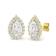 2.50 Carat Pear Cut Diamond Halo Earring In Hallmarked in 10K/14K gold and platinum with certified lab-grown or natural diamonds