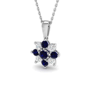 Blue Sapphire Pendant Necklace with Diamond Cluster Design - UK Made in 10K/14K gold and platinum with certified lab-grown or natural diamonds