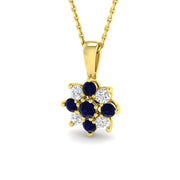 Blue Sapphire Pendant Necklace with Diamond Cluster Design - UK Made in 10K/14K gold and platinum with certified lab-grown or natural diamonds