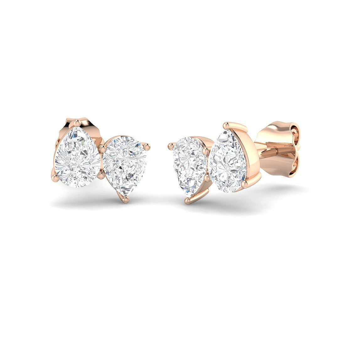 Stud Earrings with Pear Cut Diamond Toi et Moi Cluster - 1ct in 10K/14K gold and platinum with certified lab-grown or natural diamonds