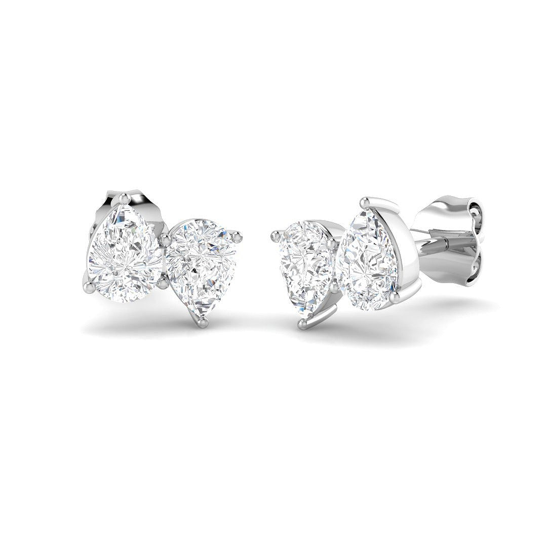 Stud Earrings with Pear Cut Diamond Toi et Moi Cluster - 1ct in 10K/14K gold and platinum with certified lab-grown or natural diamonds
