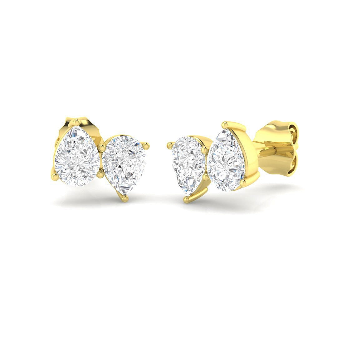 Stud Earrings with Pear Cut Diamond Toi et Moi Cluster - 1ct in 10K/14K gold and platinum with certified lab-grown or natural diamonds