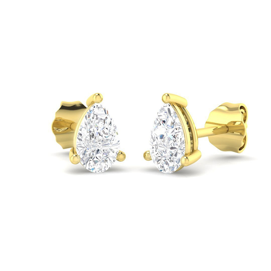 Stud Earrings with Pear Cut Diamond Solitaire - 0.5ct in 10K/14K gold and platinum with certified lab-grown or natural diamonds