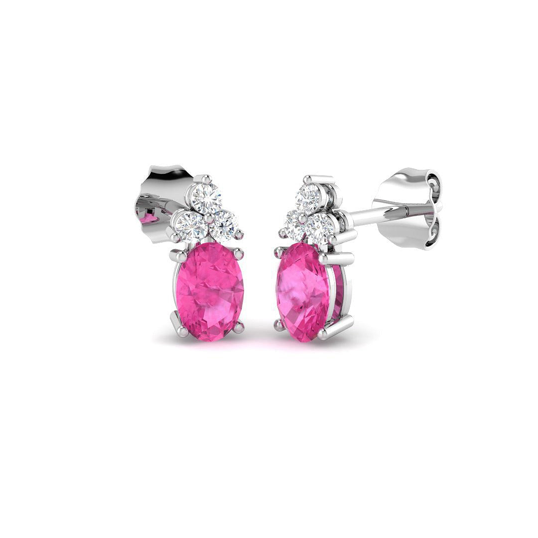 Oval Pink Sapphire Diamond Stud Earrings in 10K/14K gold and platinum with certified lab-grown or natural diamonds