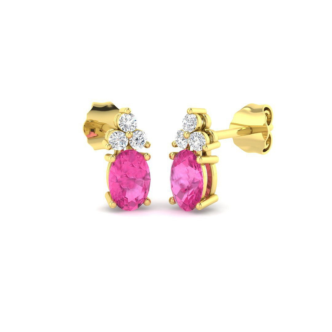 Oval Pink Sapphire Diamond Stud Earrings in 10K/14K gold and platinum with certified lab-grown or natural diamonds