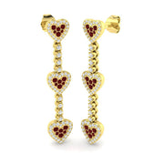 Round Cut Ruby Gemstone Drop Earrings in Heart Style in 10K/14K gold and platinum with certified lab-grown or natural diamonds