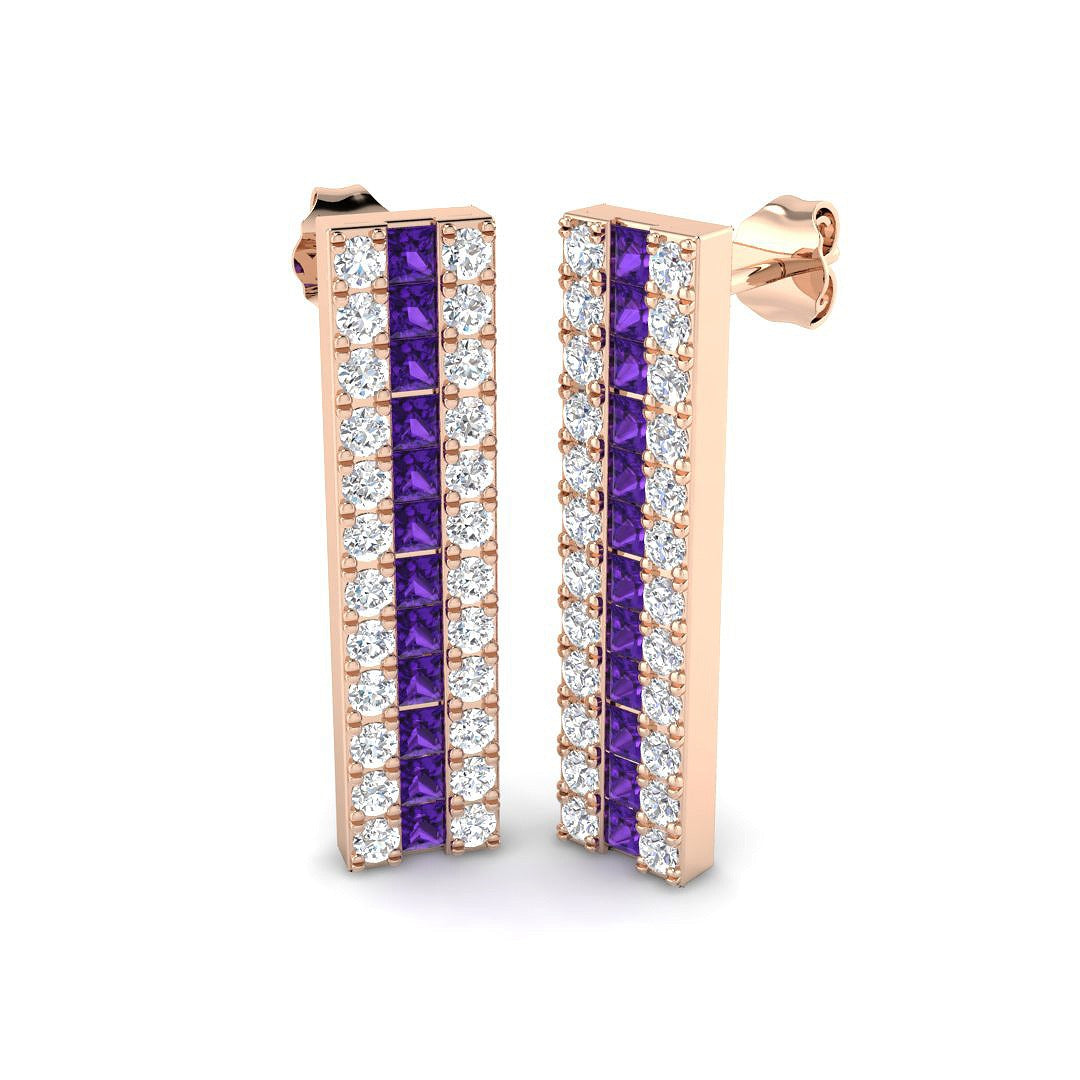 Amethyst Diamond Bar Drop Earrings in 10K/14K gold and platinum with certified lab-grown or natural diamonds