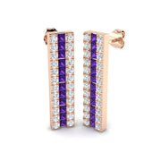 Amethyst Diamond Bar Drop Earrings in 10K/14K gold and platinum with certified lab-grown or natural diamonds