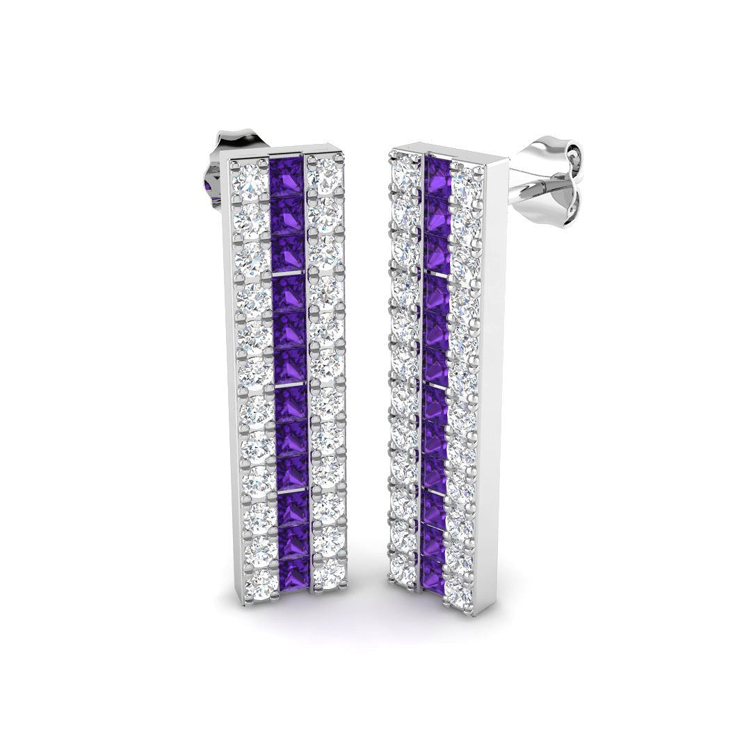 Amethyst Diamond Bar Drop Earrings in 10K/14K gold and platinum with certified lab-grown or natural diamonds