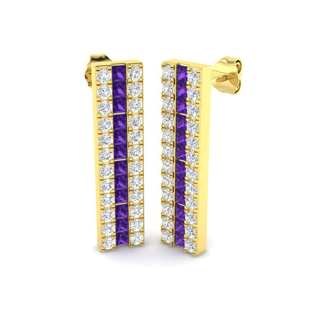 Amethyst Diamond Bar Drop Earrings in 10K/14K gold and platinum with certified lab-grown or natural diamonds