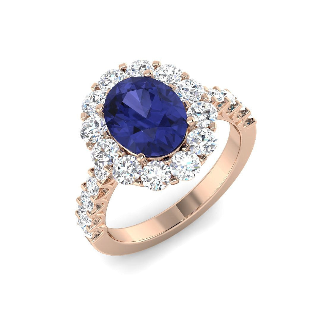 Oval Tanzanite Diamond Engagement Ring - UK Hallmarked Jewellery in 10K/14K gold and platinum with certified lab-grown or natural diamonds