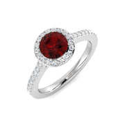 Solitaire Garnet Halo Ring with Diamond Pave Band in 10K/14K gold and platinum with certified lab-grown or natural diamonds