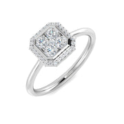 Hexagon Double Halo Cluster Ring with Round Lab Grown Diamonds in 10K/14K gold and platinum with certified lab-grown or natural diamonds
