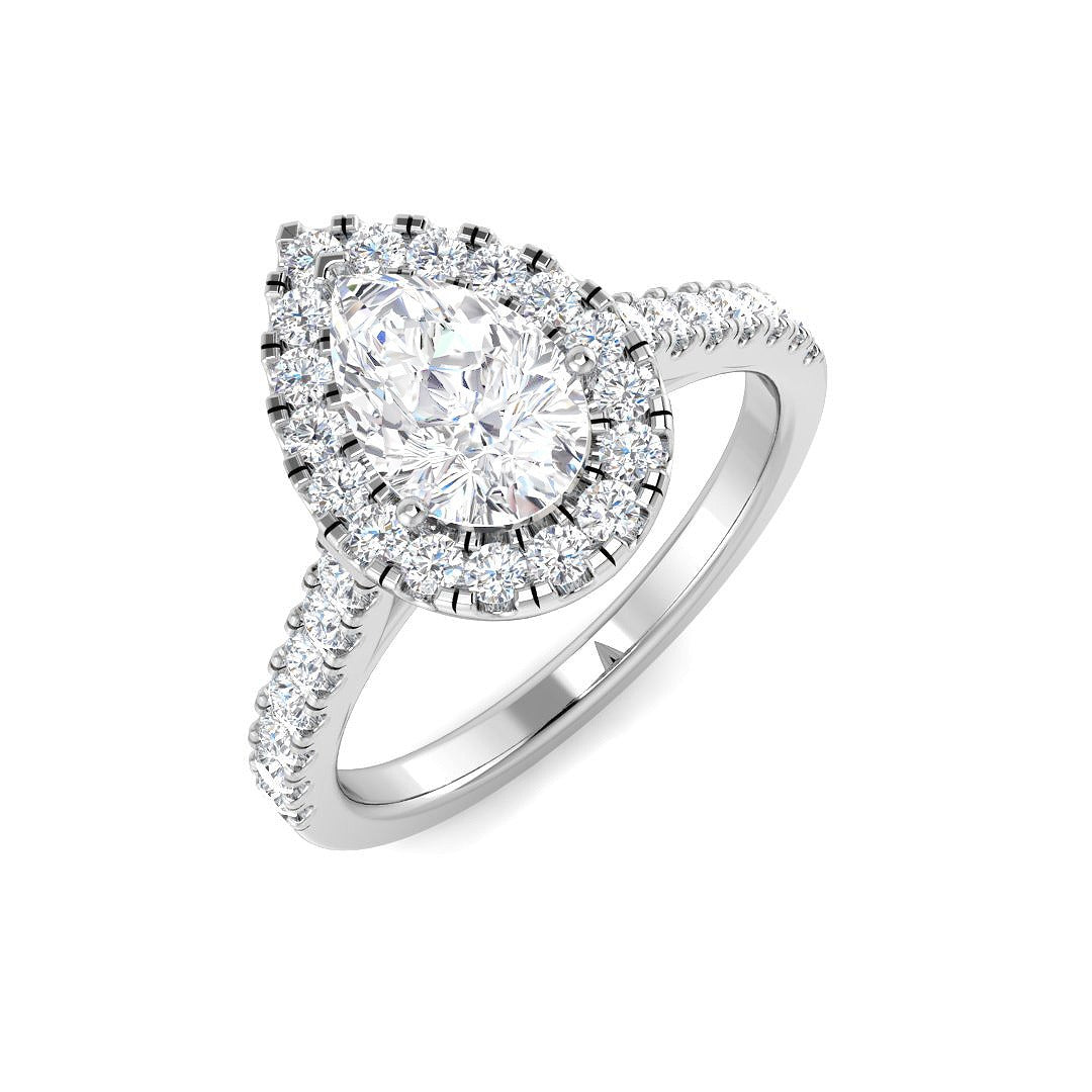 Pear Diamond Halo Engagement Ring 950 in 10K/14K gold and platinum with certified lab-grown or natural diamonds